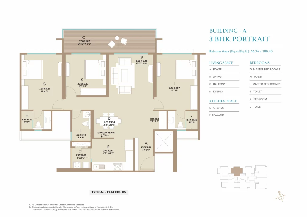 Life Republic Canvas Unit Plan of 3 BHK